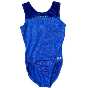 GK Elite Royal Blue Gymnastics Leotard Sparkle Mesh Rhinestone Kids Medium